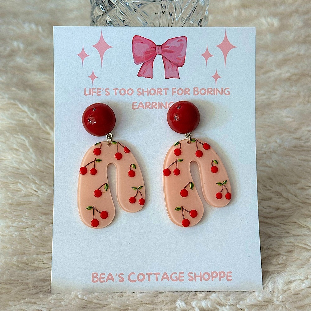 Cherry Earrings acrylic dangle studs